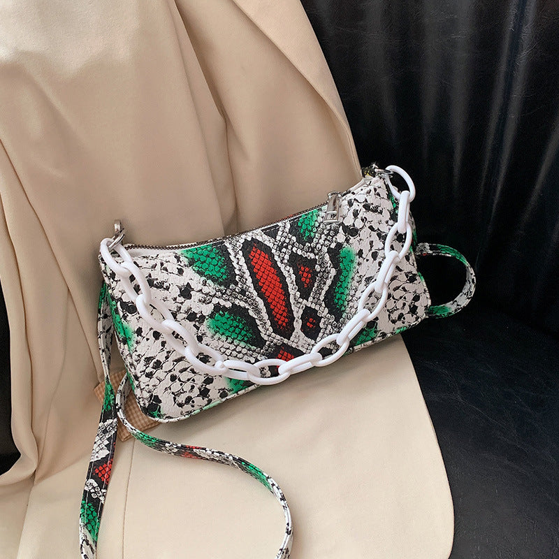 Snake Print PU Shoulder Bag 24x13x5cm