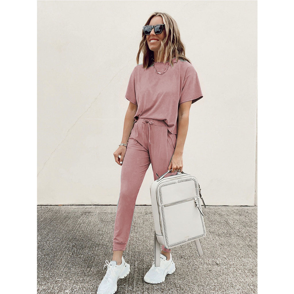 Women's Short-Sleeve Loose Casual Home Pants Set