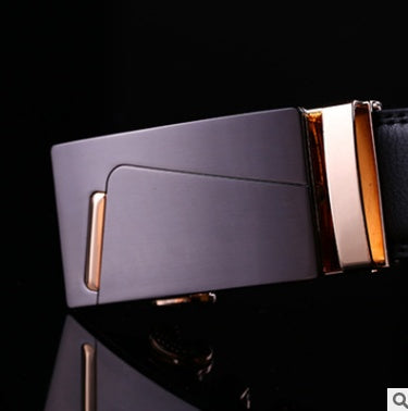 Men's Leather Automatic Buckle Belt 3.55CM Wide with Gold Buckle Head