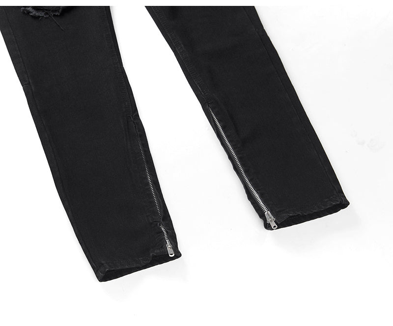 Slim-Fit Zippered Cotton Jeans