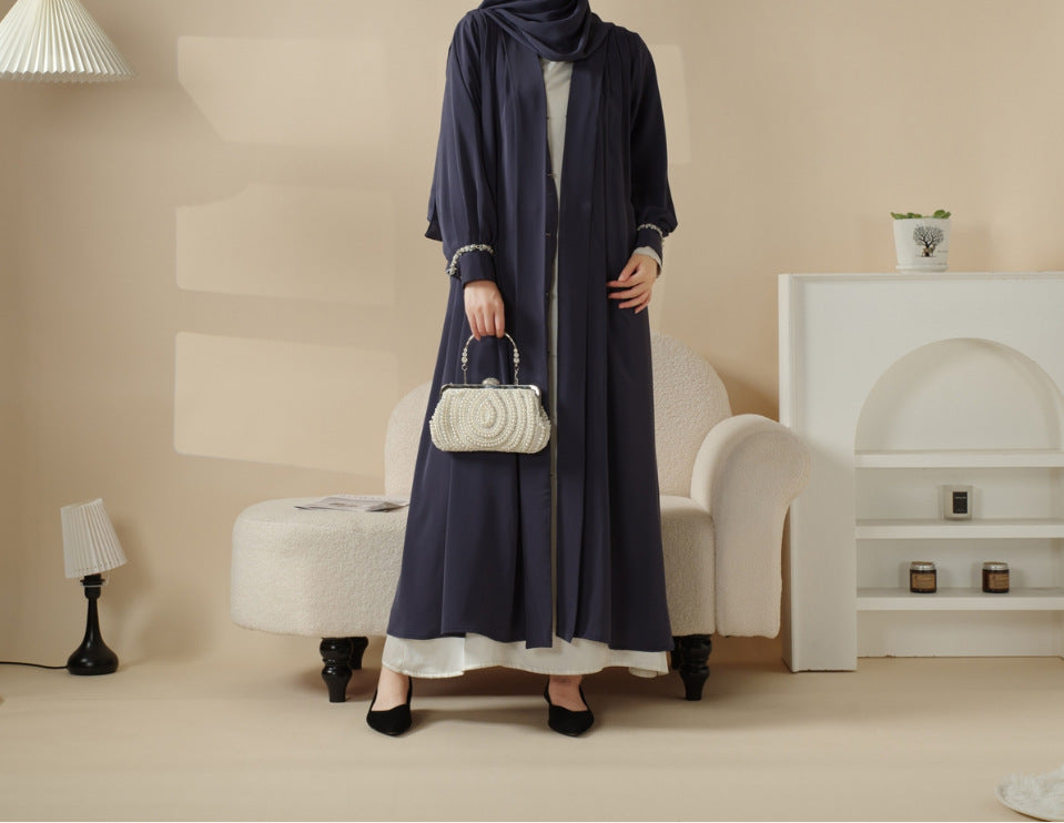 Manteau en satin du Moyen-Orient, jupe à poignets en diamant, robe