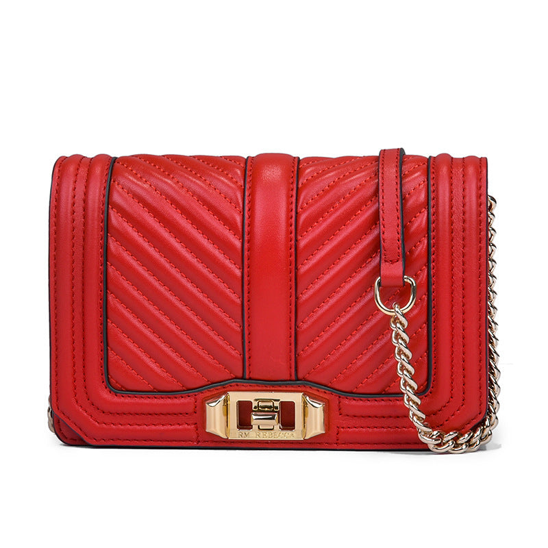 Women's Rhombic Chain Shoulder Bag Crossbody Plaid Cowhide