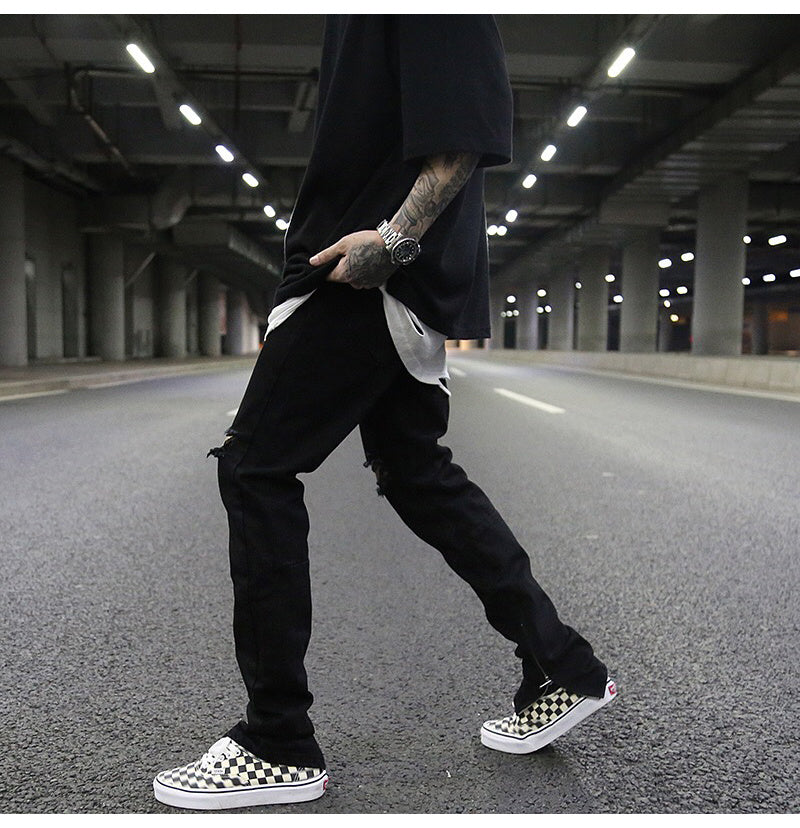 Slim-Fit Zippered Cotton Jeans