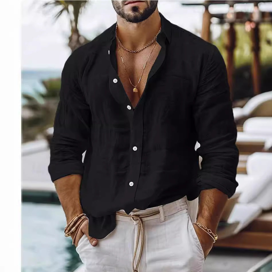 Men's Cotton Blend Linen Long Sleeve Casual Shirt