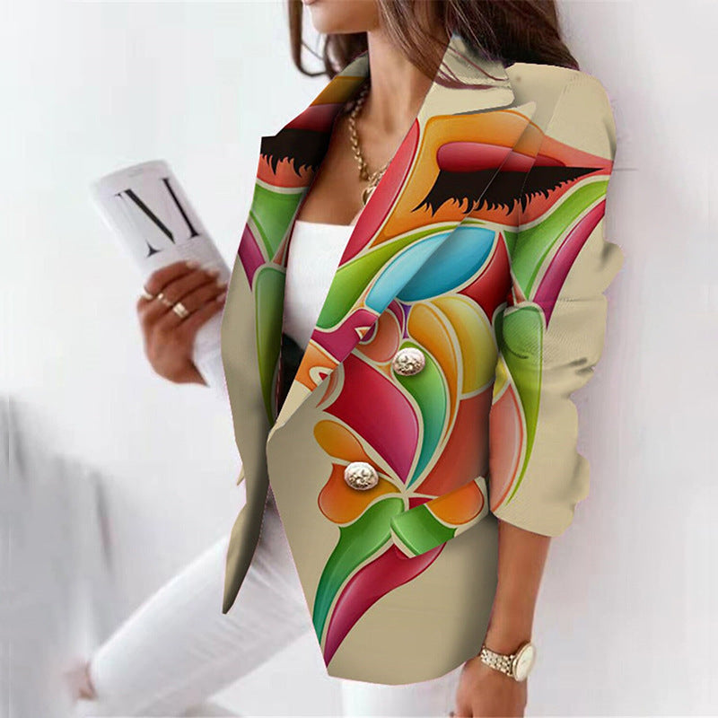 3D Color Print Slim Fit Suit Jacket for Women