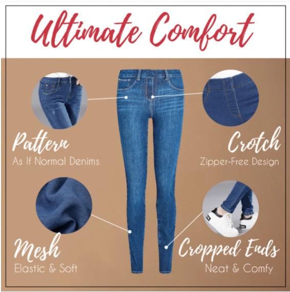 Seamless Stretch-Leg Imitation Denim Jeans