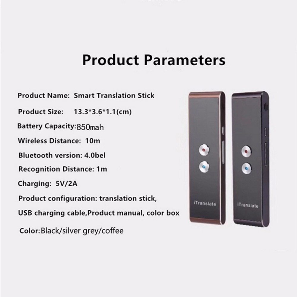 Outil de traduction Bluetooth multilingue avec traduction vocale en temps réel et batterie rechargeable