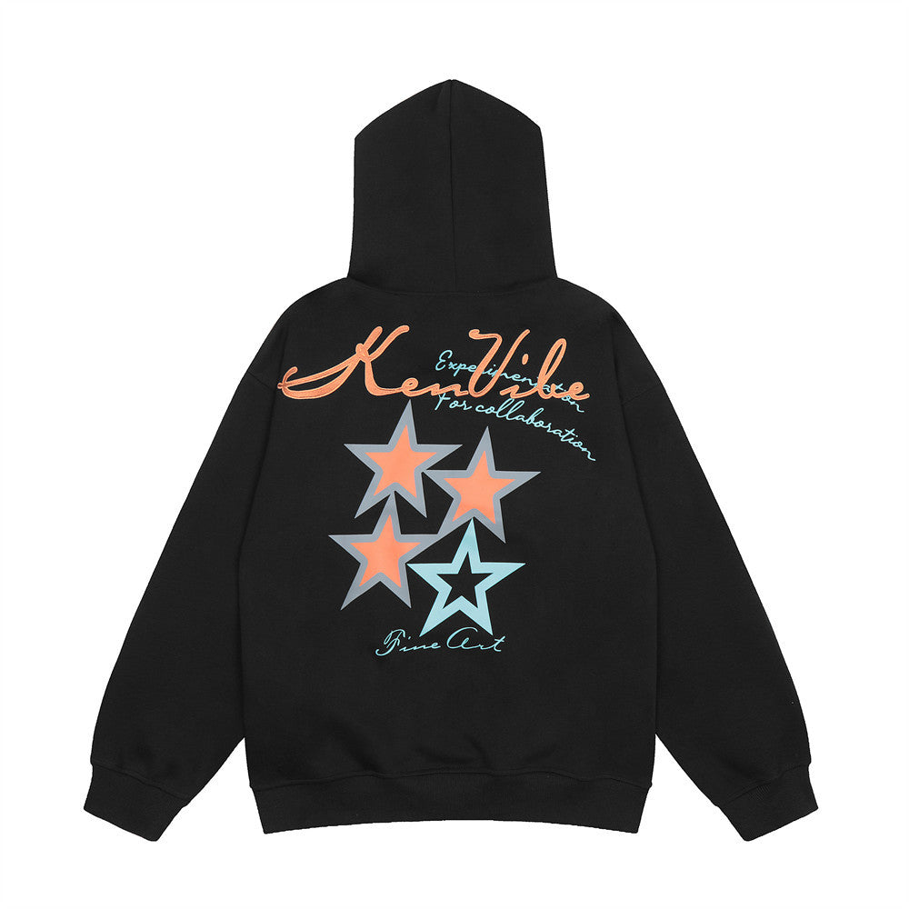 Men's Loose Fleece-Lined Embroidered Hoodie Shirt