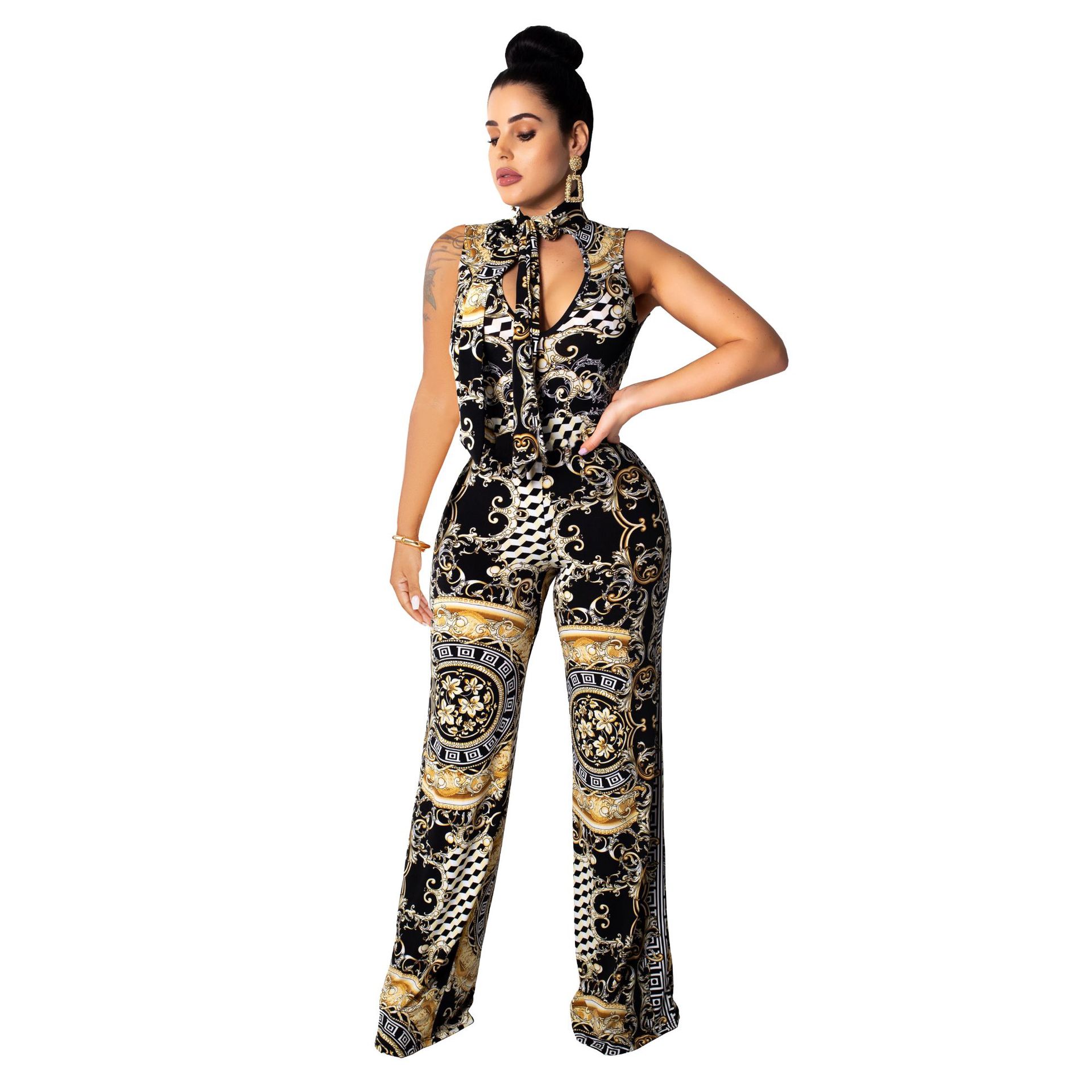 Printed Sleeveless Women's Polyester Jumpsuit