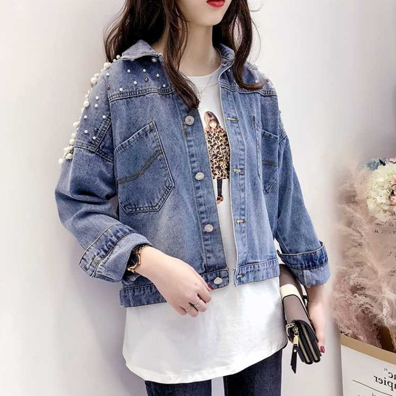 Manteau de cowboy en coton bleu pour étudiant avec boutons perlés, Tailles S-XL