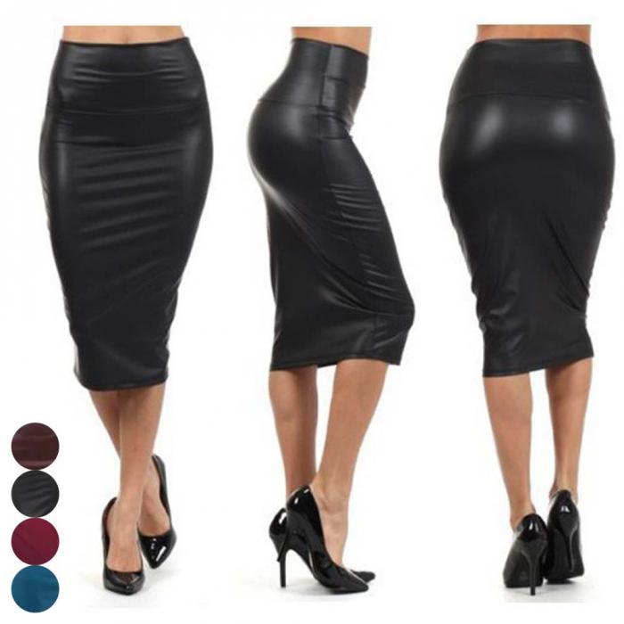 Jupe crayon moulante taille haute en similicuir