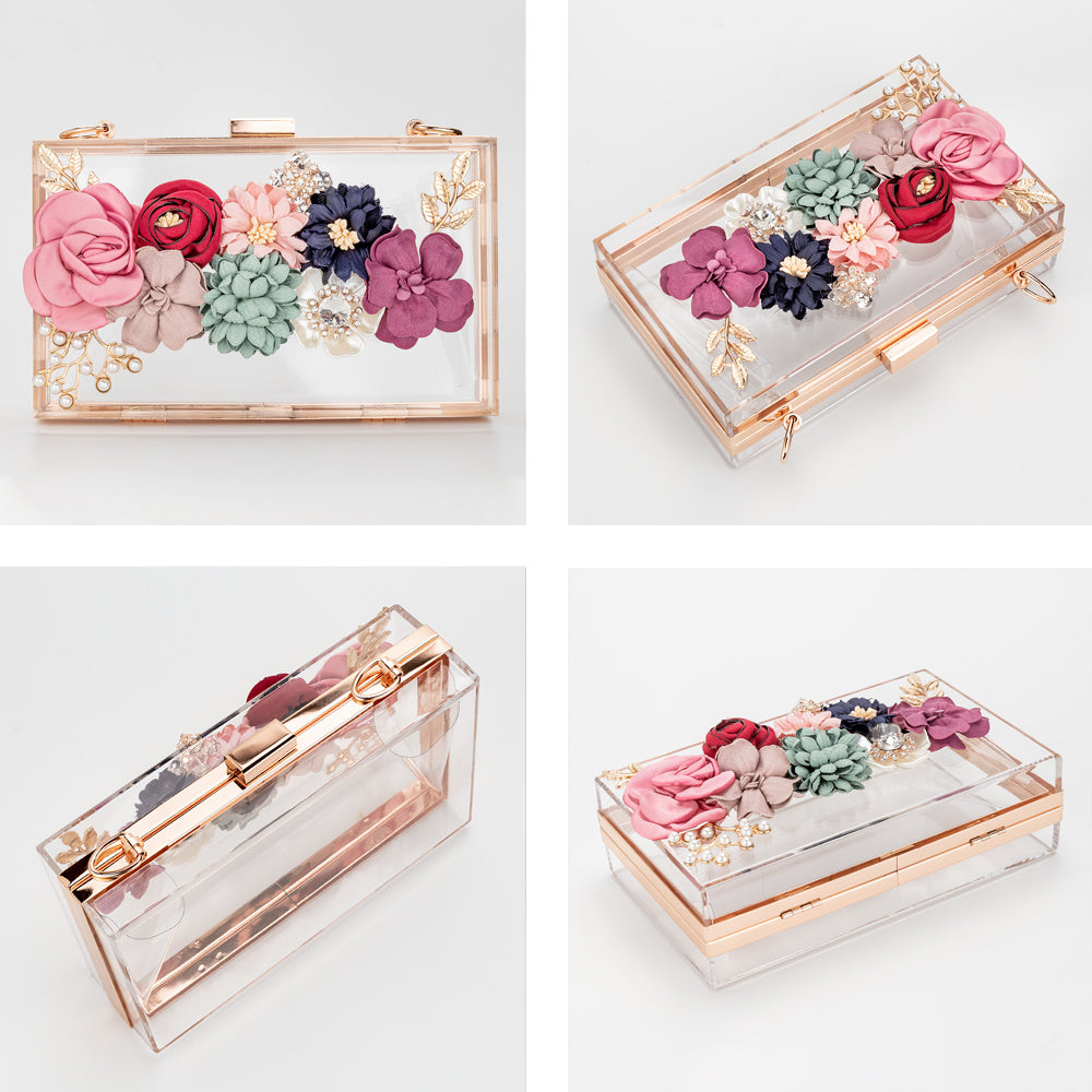 Transparent Flower Acrylic Square Bag for Women