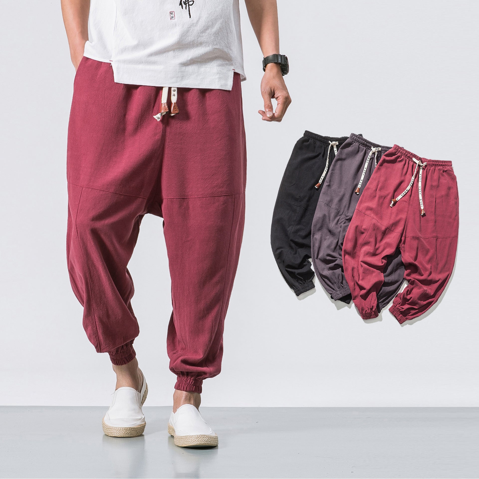 Pantalon de jogging en coton hip-hop streetwear pour homme avec cordon de serrage et poches