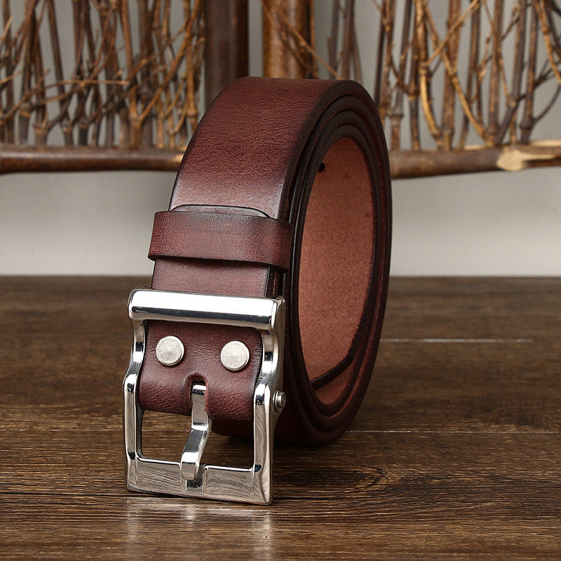 Men's Retro Genuine Leather Cowhide Belt with Stainless Steel Buckle