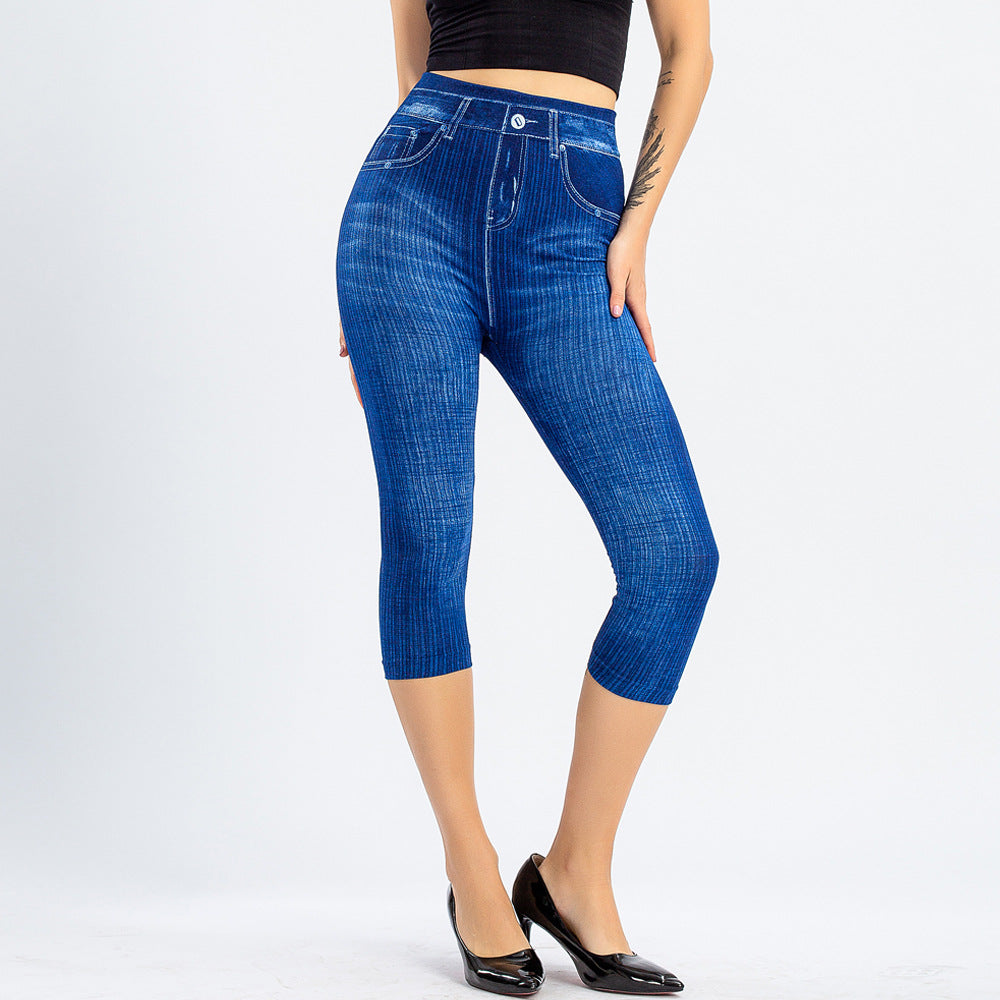 Printed Stretch Cropped Slim Fit Hip-Raise Jeans for Women