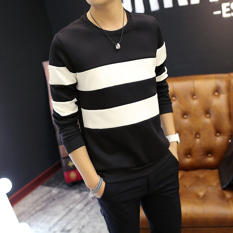 Striped Round Neck Long Sleeve Sweater Polyester