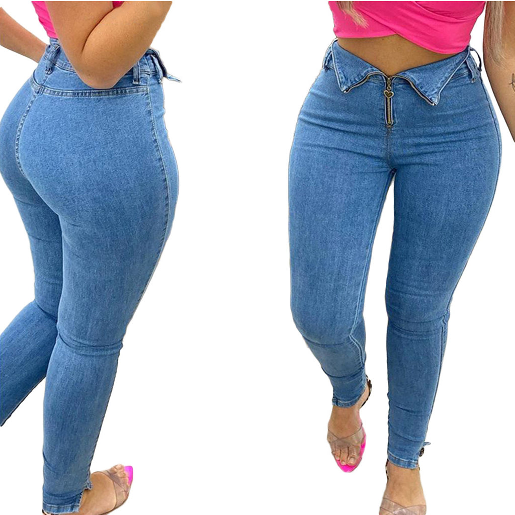 Fashion Casual Blue Pencil Jeans in S-XL