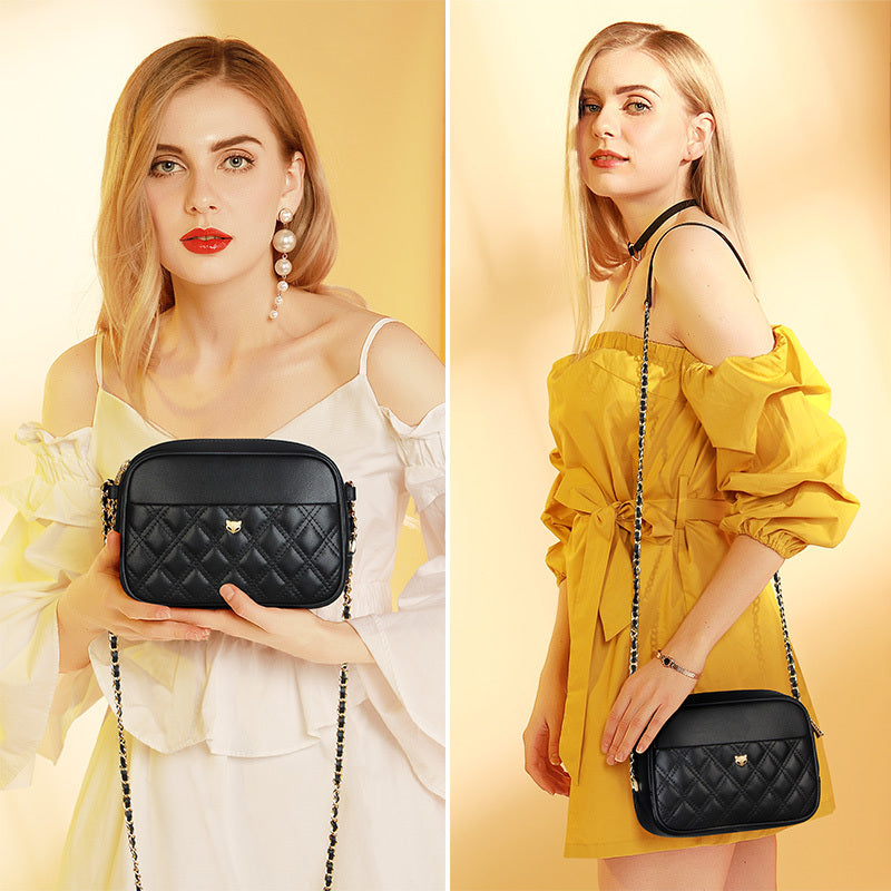 Lingge Small Square Cow Leather Shoulder Bag with Chain