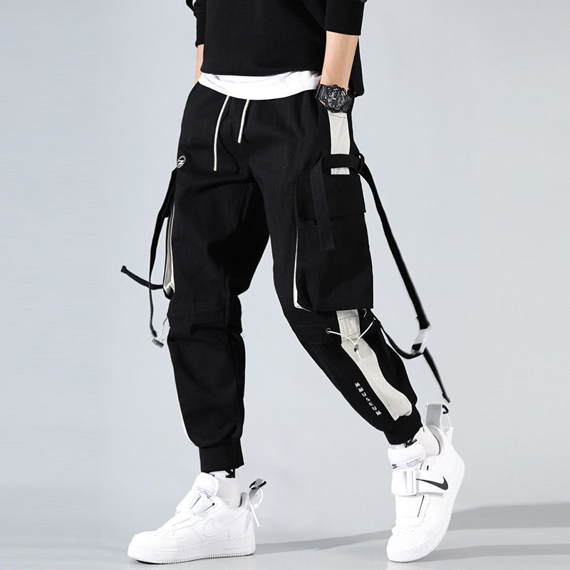 Harlan Black Cargo Pants With Streamers and Small Feet