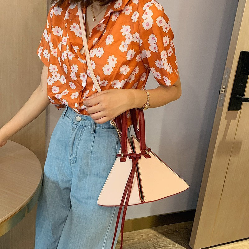 Fashion Mini Triangle Drawstring Shoulder Bag Diagonal Strap