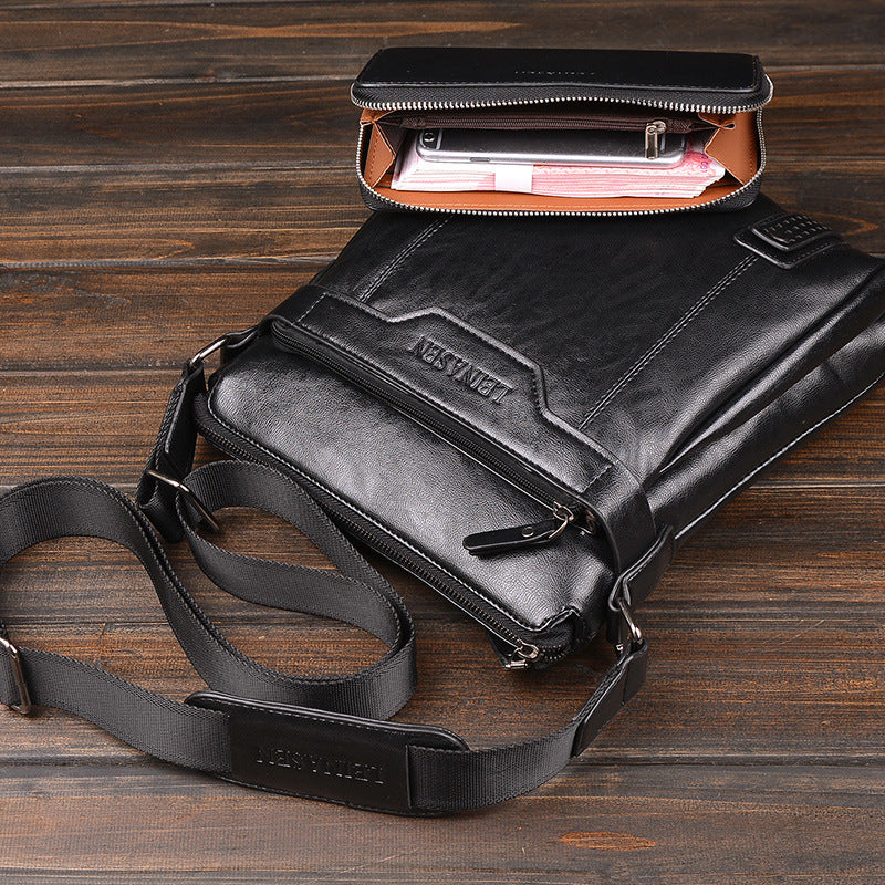 Men's Soft Polyester Lined Messenger Shoulder Bag with Zipper Closure