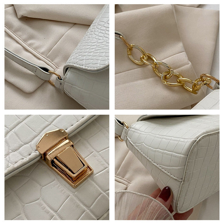 Sac à bandoulière français minoritaire de style baguette avec motif crocodile, en PU souple, 24x10.5x9cm
