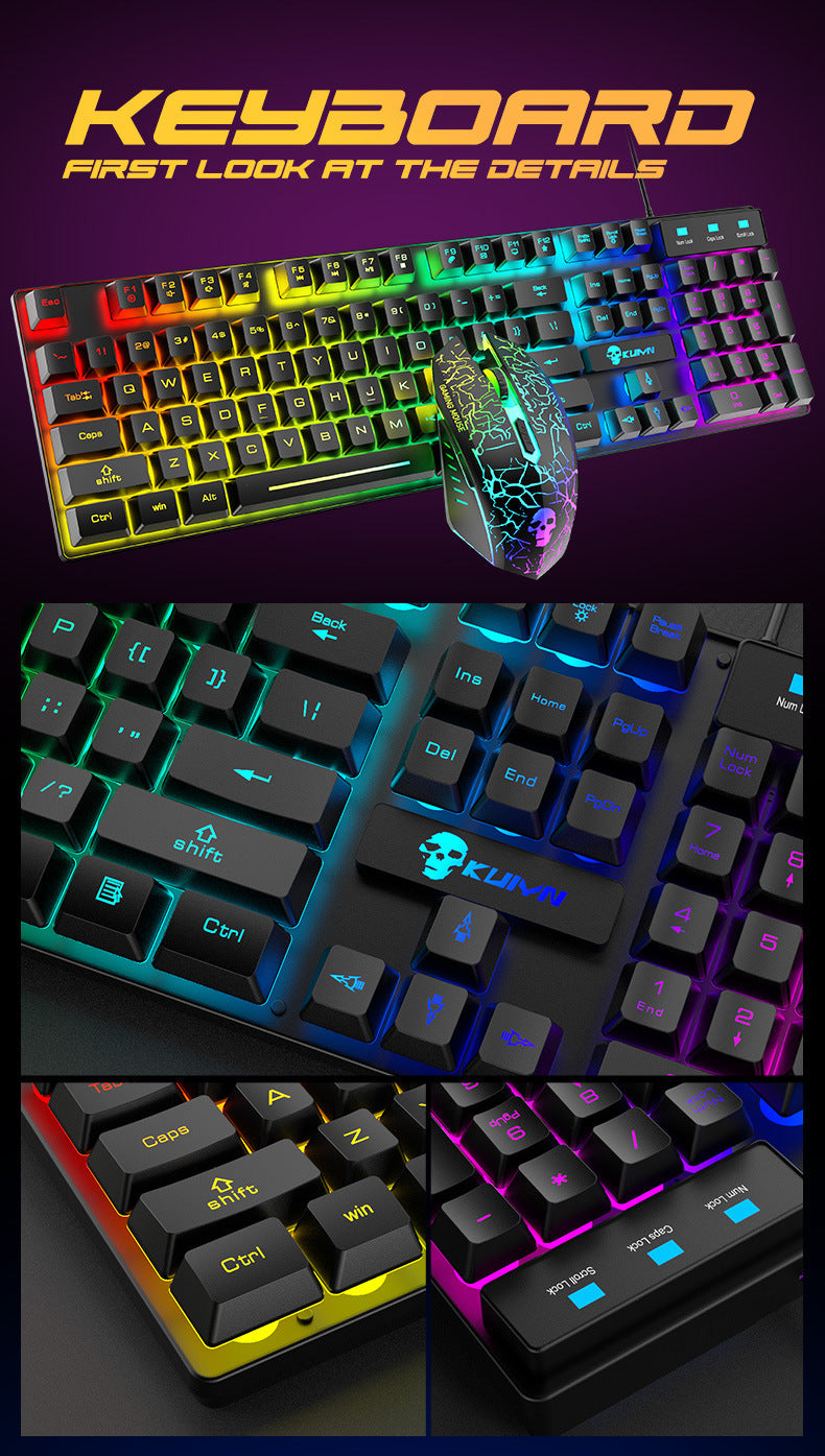 Ensemble clavier et souris lumineux RVB Kuiying T6RGB avec tapis de souris