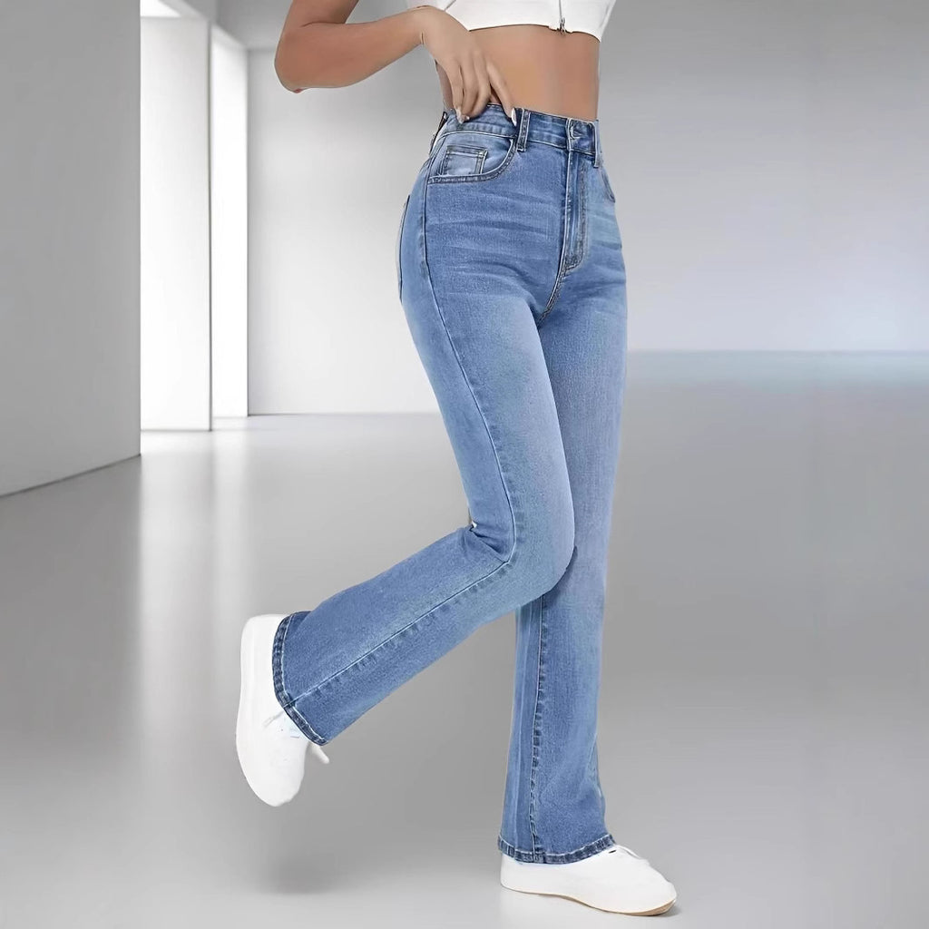 Jean Femme Slim Coupe Ajustée Bleu Clair Taille Haute en Coton