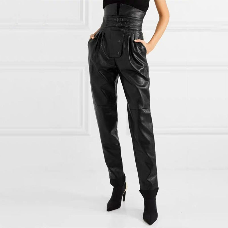 PU Leather Tapered Pants Street Harlem Style