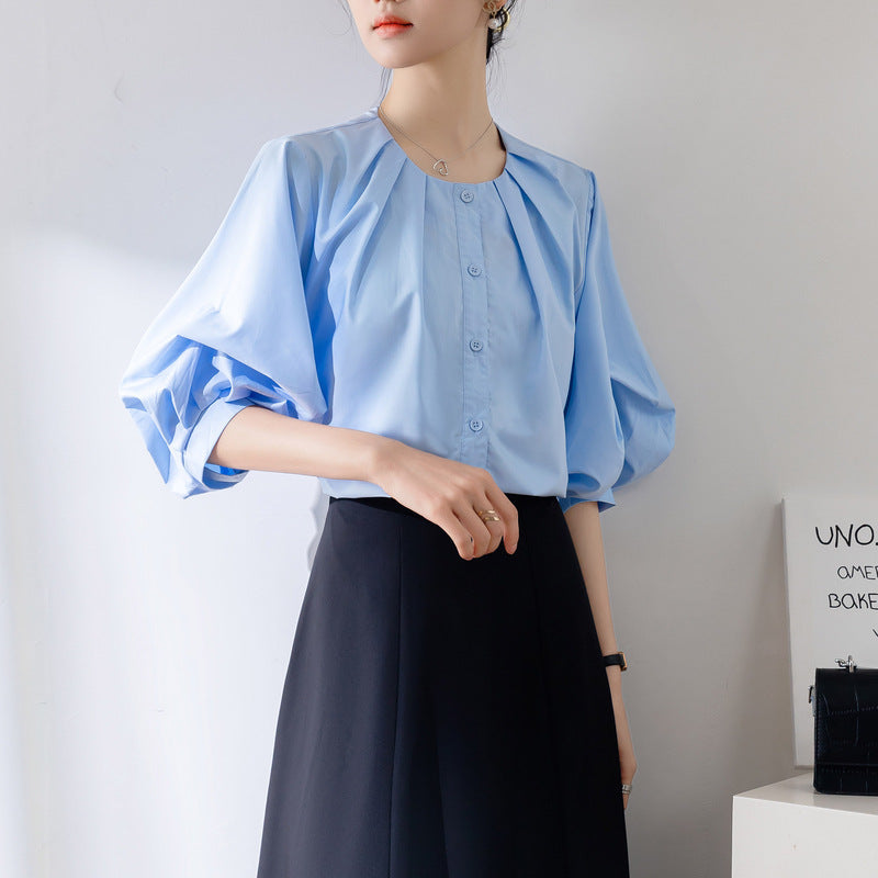 French Style Retro Lantern Sleeve White Shirt