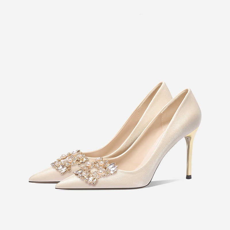 Escarpins de mariée à talons hauts en strass de cristal pour mariage français