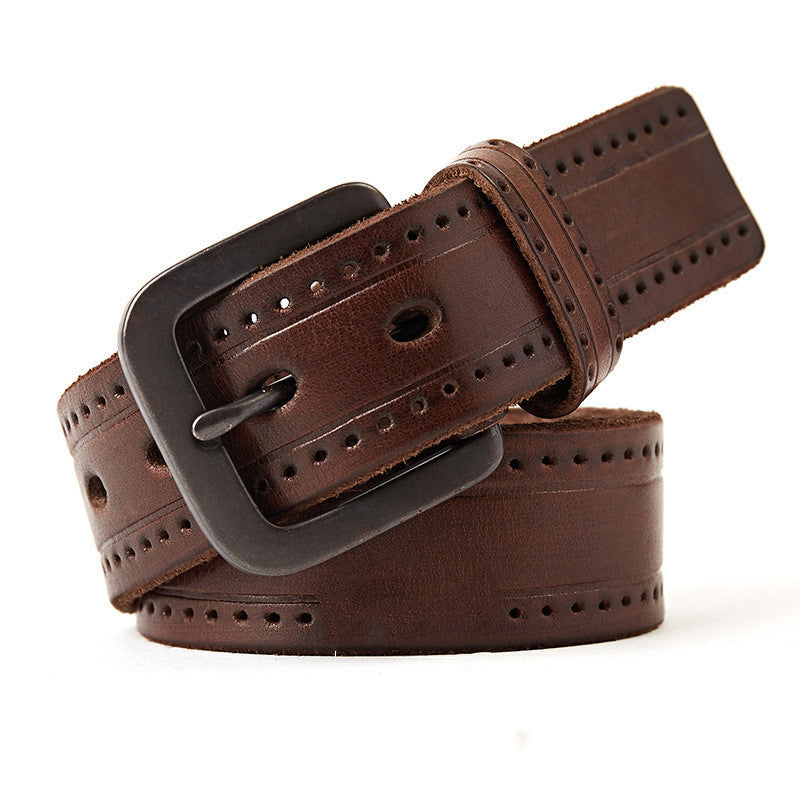 Men's First Layer Cowhide Leather Belt with Alloy Pin Buckle