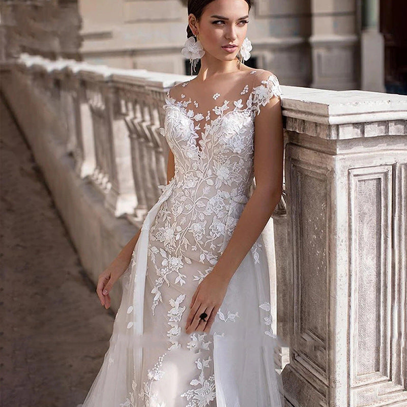 Dream White Sleeveless Round Neck Slimming Bridal Wedding Dress Two-Way Wear