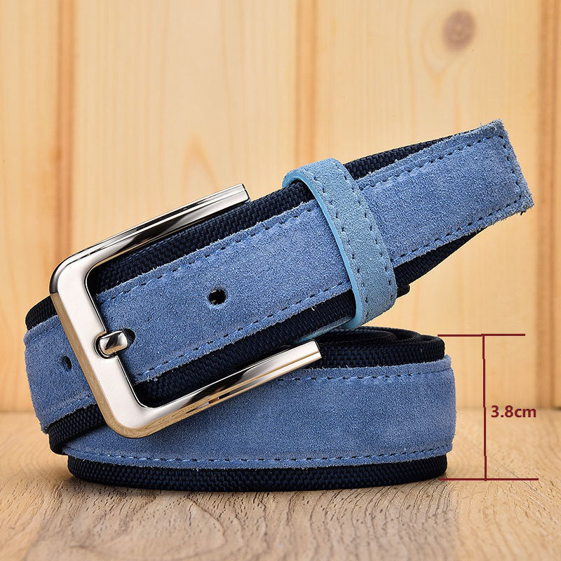 Men's Suede Leather Oxford Cloth Belt with Buckle