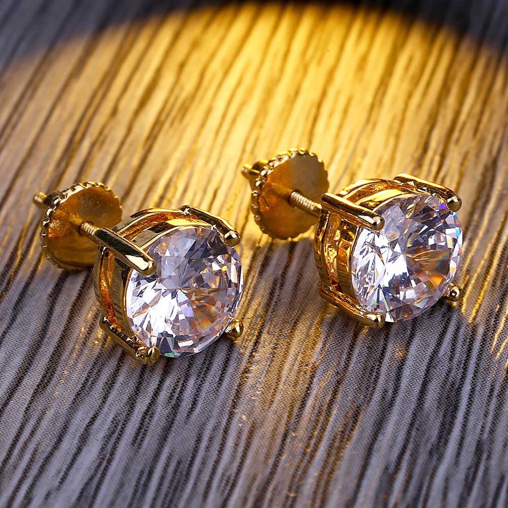 Boucles d'oreilles Hip-Hop 8 mm en cuivre avec pierres dorées