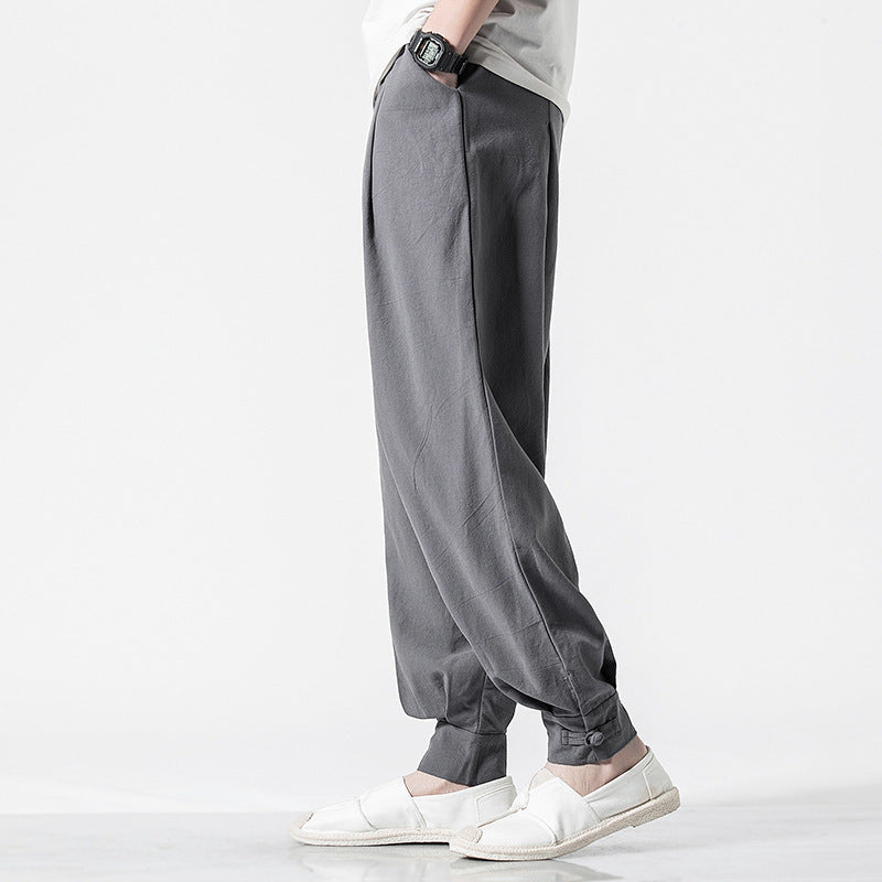 Pantalon sarouel ample décontracté en coton et lin