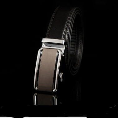 Men's Leather Automatic Buckle Belt 3.55CM Wide with Gold Buckle Head