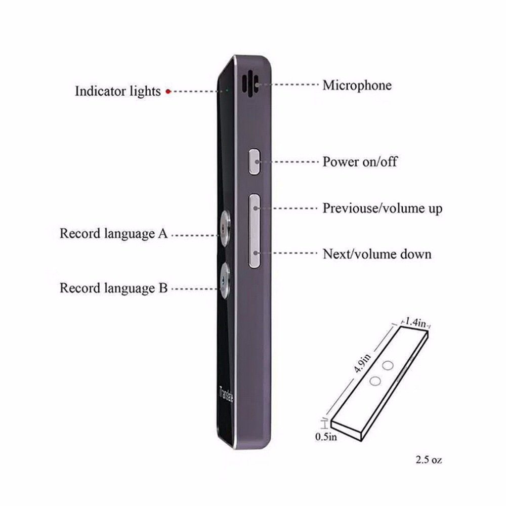Outil de traduction Bluetooth multilingue avec traduction vocale en temps réel et batterie rechargeable