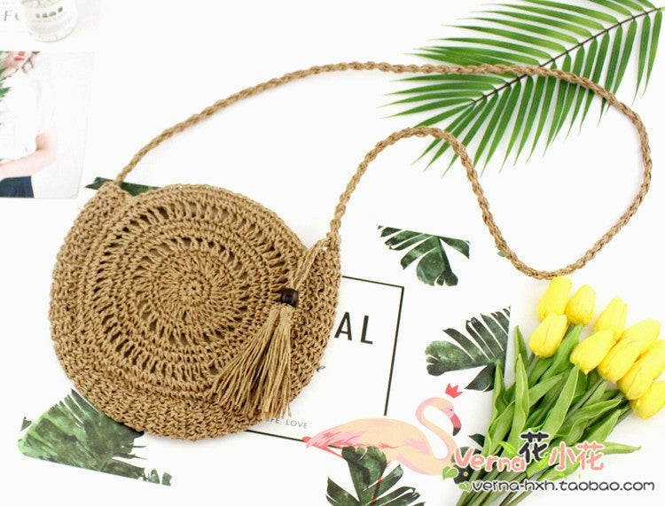 Sac de plage tissé en paille souple avec fermeture éclair et poche pour téléphone portable