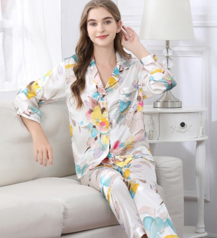 Ensemble de pyjama deux pièces en soie grande taille à manches longues printemps automne