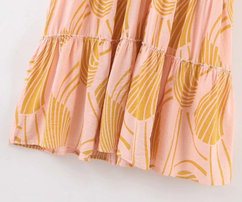 Retro loose print puff sleeve long dress