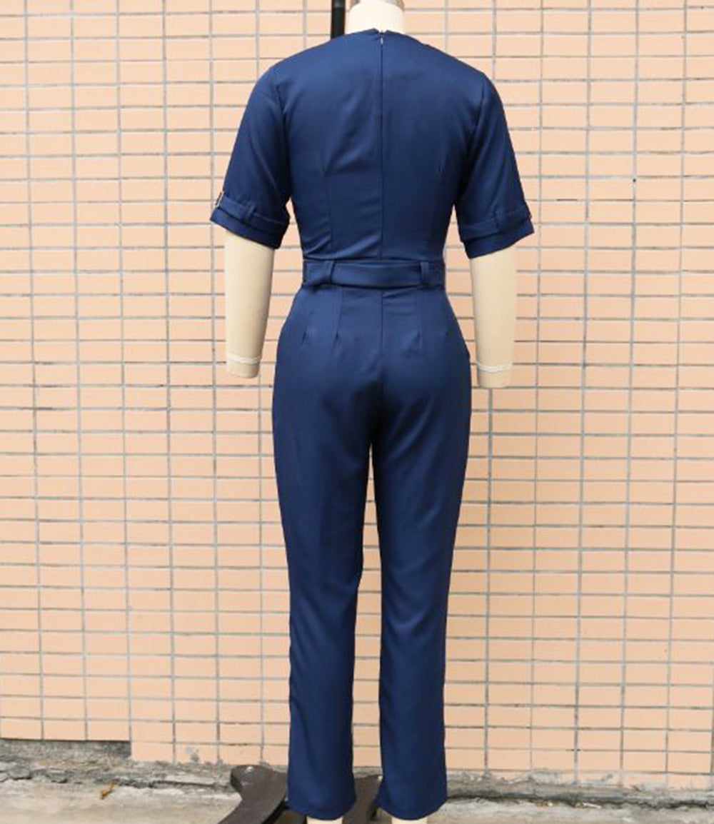 Women's Clothing Fashion Tailored Collar Fit Slim-fit Commute Jumpsuit