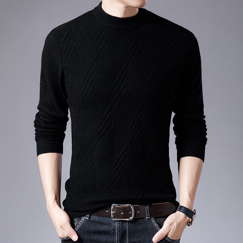 Men's Turtleneck Wool Knit Pullover Solid Color Cardigan