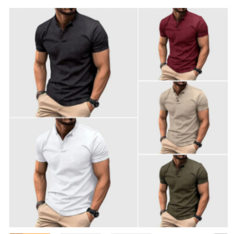 Men's Short-Sleeve Button Henry Collar Sports Polo Shirt Summer Top