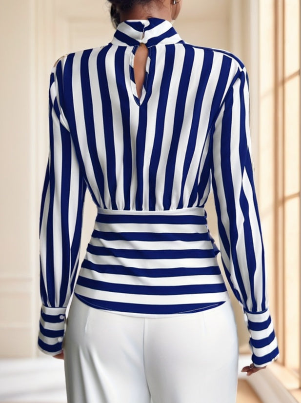 Ladies' Striped Long Sleeve Polyester Top
