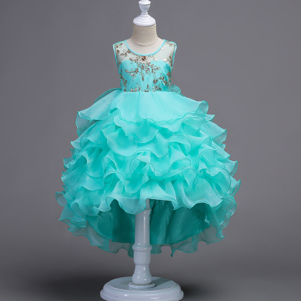 Middle-Aged Kids Trailing Princess Cake Fluffy Performance Dress