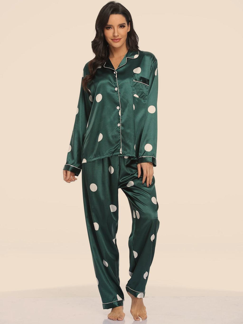 Two-Piece Stretch Satin Pajama Set for Women