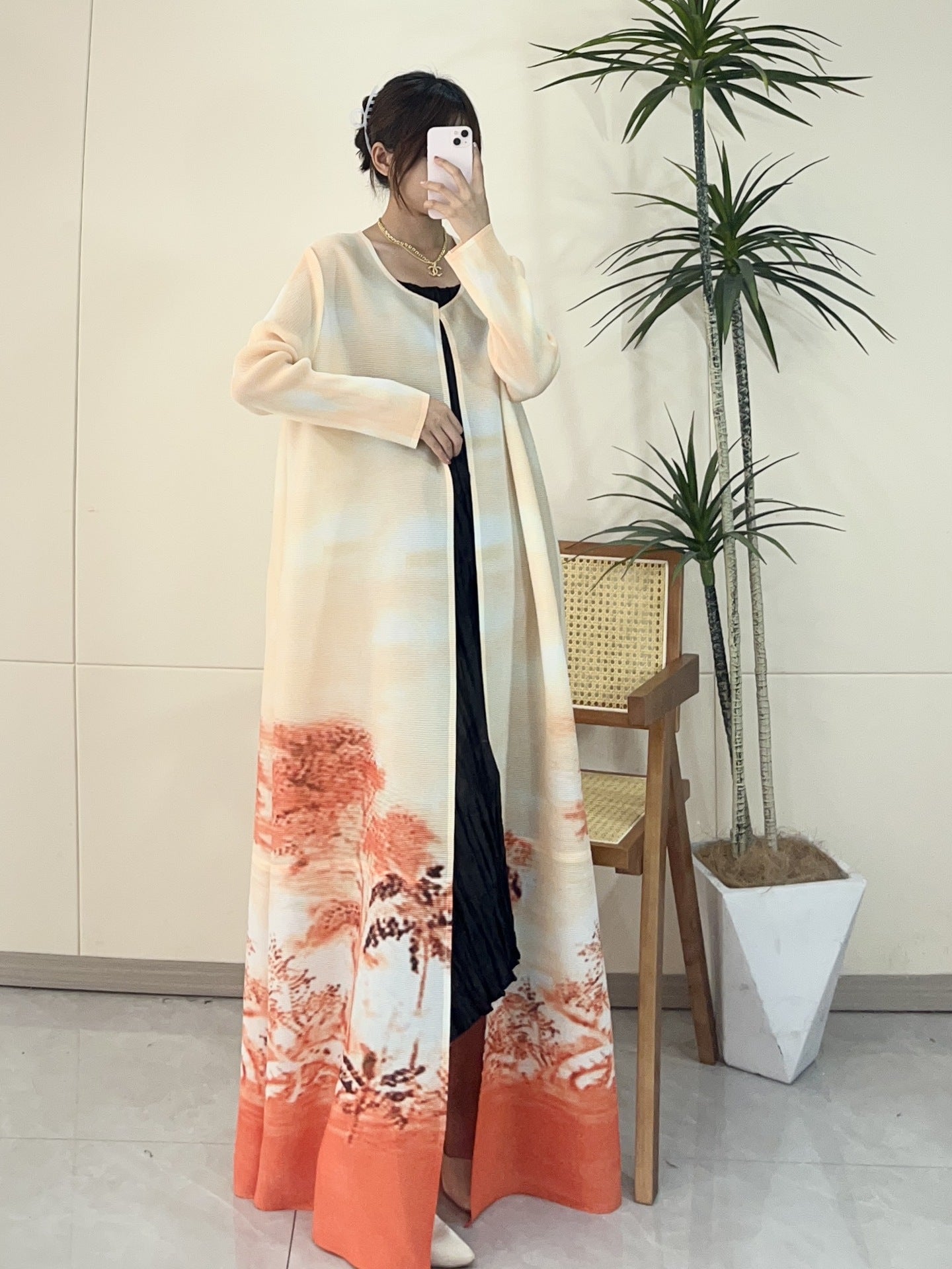 Pleated Print Fashionable All-match Lace-up Loose Arabian Abaya Robe