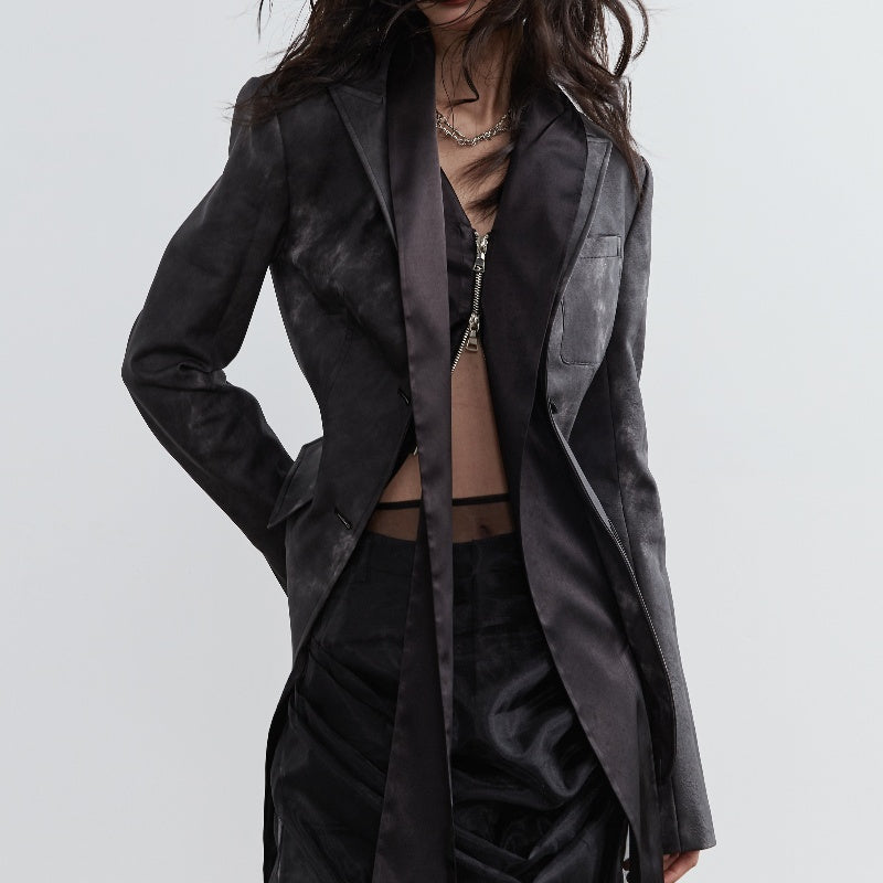 Dark Punk Smoked Ink Dyed PU Leather Coat Two-Piece Look