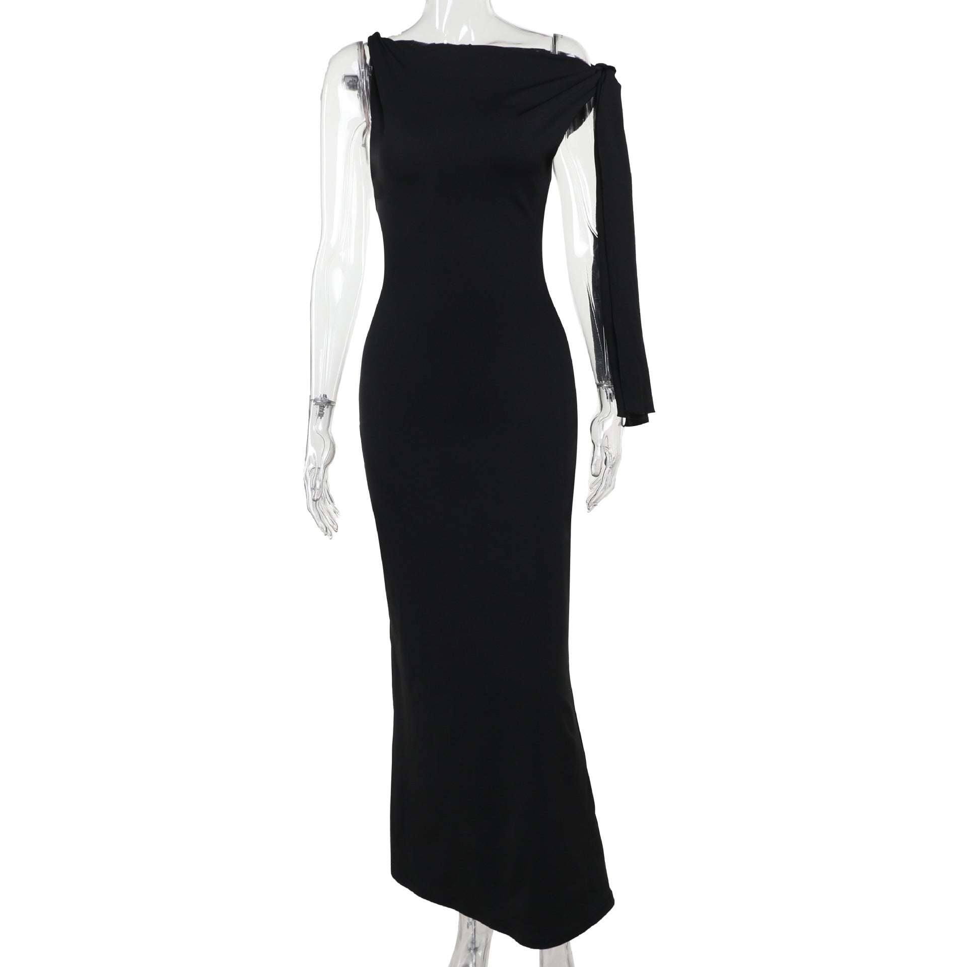 Robe longue de soirée et de club moulante sans manches à ruban et une épaule